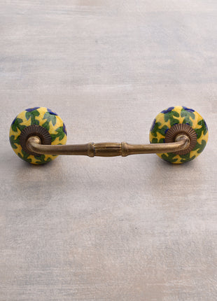 Antique Yellow Ceramic Wardrobe Cabinet Pull With Yellow And Green Design