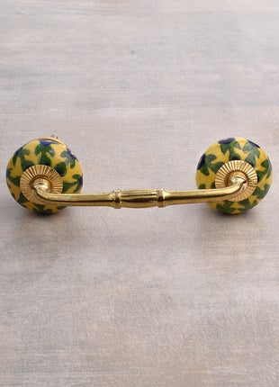 Antique Yellow Ceramic Wardrobe Cabinet Pull With Yellow And Green Design