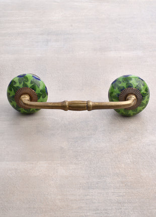 Blue Flower and Green Leaf with Lime Green Base Ceramic Door Pull