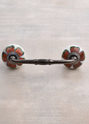 Unique White Base Ceramic Wardrobe Pull With Red Flower