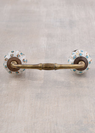White Base Ceramic Wardrobe Cabinet Pull With Turquoise Dots