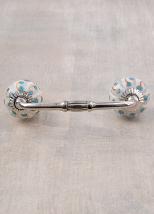 White Base Ceramic Wardrobe Cabinet Pull With Turquoise Dots