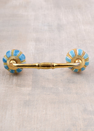 Turquoise Flower With Yellow Base Melon Shaped Drawer Pull