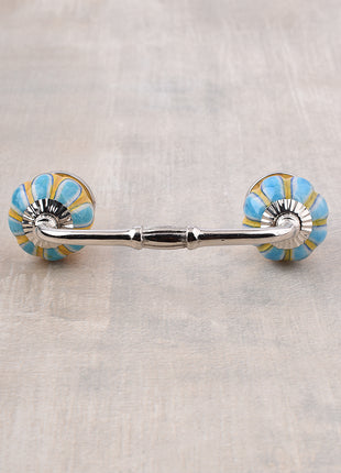 Turquoise Flower With Yellow Base Melon Shaped Drawer Pull