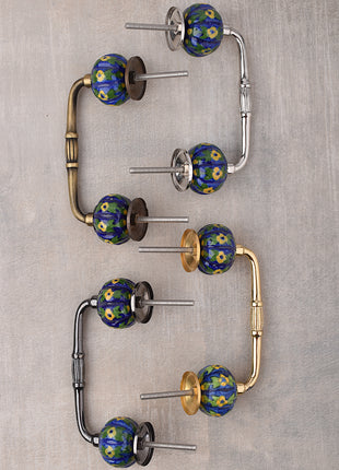 Blue Base Ceramic Dresser Cabinet Pull With Yellow Flowers
