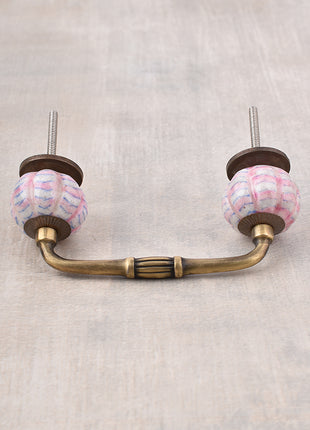 White Melon Shaped Ceramic Door Pull With Pink Spiral Design