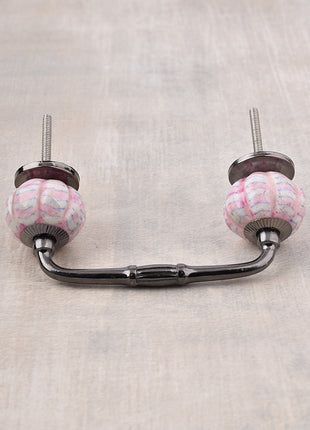 White Melon Shaped Ceramic Door Pull With Pink Spiral Design