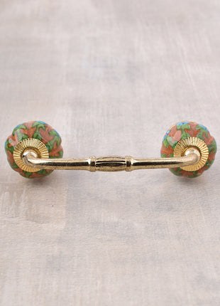 Turquoise Ceramic Base Wardrobe Cabinet Pull With Brown And Green Print