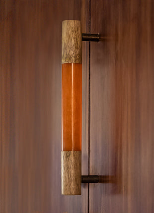 Resin and Wood Round Cylindrical Shape Kitchen Cabinet Drawer Handle, Orange
