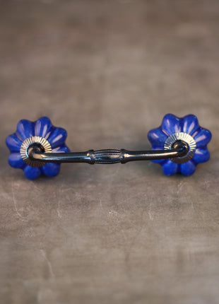 Solid Blue Handmade Flower Shape Ceramic Dresser Cabinet Pull
