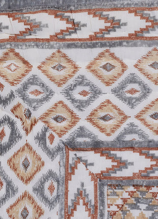 Pochampally Ikat Grey and Brown Hand Block Print Cotton Quilt