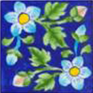 Blue tile with sky blue,pink and green flowers (3x3-bpt08)