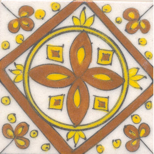Brown & yellow pattern on white tile 4x4