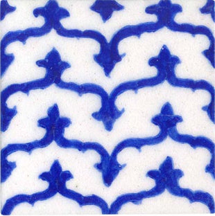blue pattern on white tile 4x4