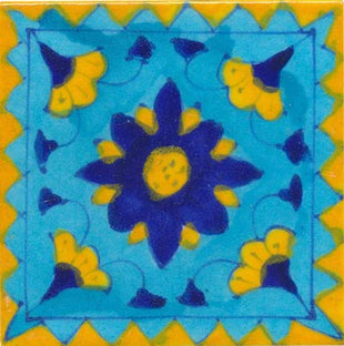 Yellow Zig-zag border on turquoise tile