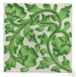 white tile with green flowers (4x4-bpt05)