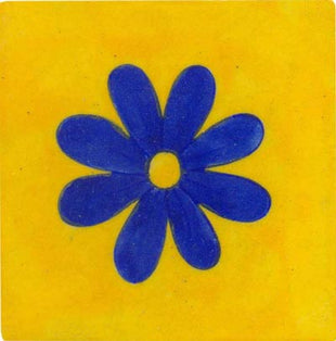 blue flower on yellow tile 4x4