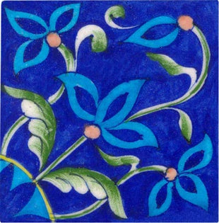 turquoise and green shaded nice floral on blue tile 4x4