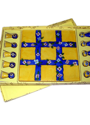 Blue Pottery Tic-Tac-Toe Game - Yellow