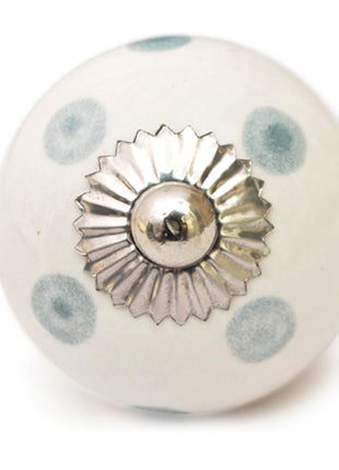 White Round Cabinet Knob With Grey Polka Dots