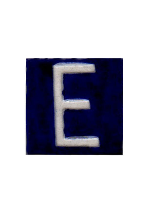 White E alphabet blue tile (2x2)