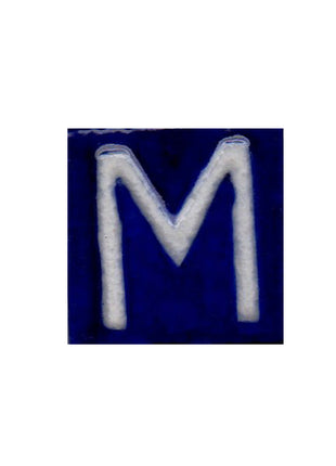 White M alphabet blue tile (2x2)