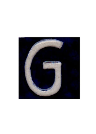 White G alphabet blue tile (2x2)