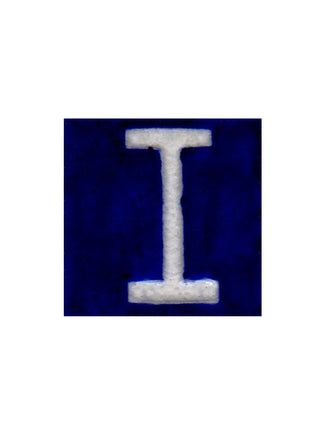 White I alphabet blue tile (2x2)