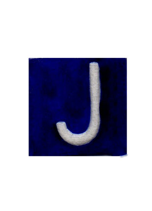 White J alphabet blue tile (2x2)