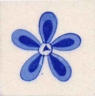 blue and purple flower on cream color tile 3x3