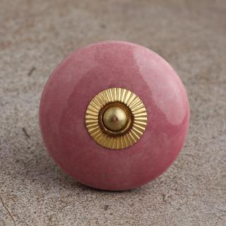 BPCK-078 Pink Ceramic Knob-Brass