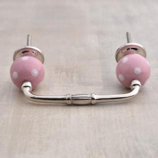 Pink Ceramic Cabinet Pull with White Polka-Dots