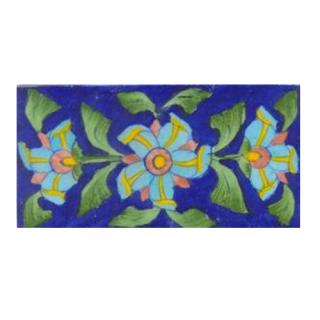 Three turqouise flower lime green leaves with blue tile