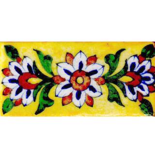 Blue, brown and white flowers on yellow tile (2x4-BPT03)