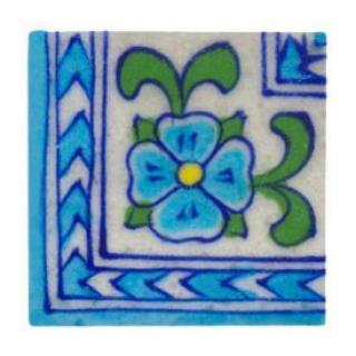 A nice corner design tile painted with turquise and green flower