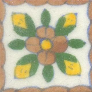 Brown Flower With Green Leaves On White Base Tile