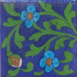 Turquoise and Brown Flower Green leaf with Blue Base Tile