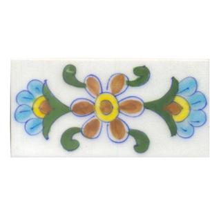 Turquoise,Yellow,Brown and Green leaf with White Base Tile