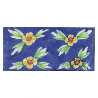 Yellow and Brown Flower and Green leaf with Blue Base Tile