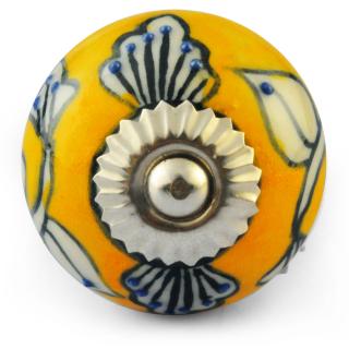 Yellow and White Ceramic Knob
