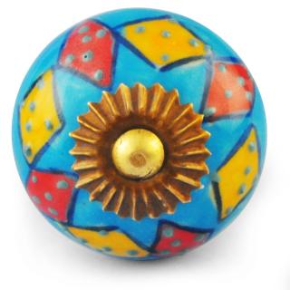 Red,Yellow and Turquoise Colour Ceramic Knob