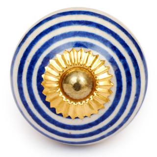 KPS-4592 - Blue Spiral Design on a White Ceramic Cabinet Knob