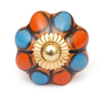 KPS-9005 - Turquoise, Orange and Brown Flower-Shaped Cabinet Knobs