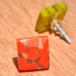 Rectangular Transparent Door Knobs with Rectangular Pastel Shades in OrangeRed